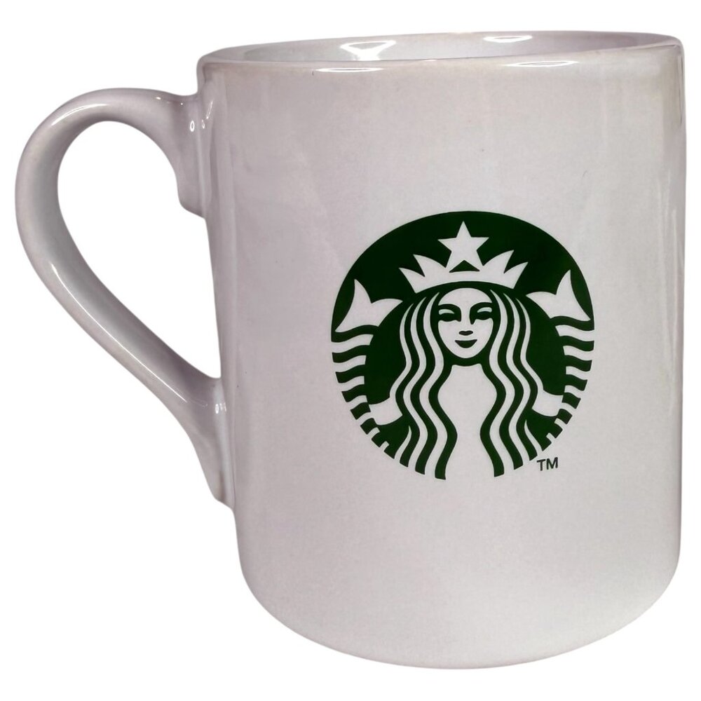 Starbucks Classic Green Siren Mermaid White Ceramic Mug Green Logo 15 OZ‎